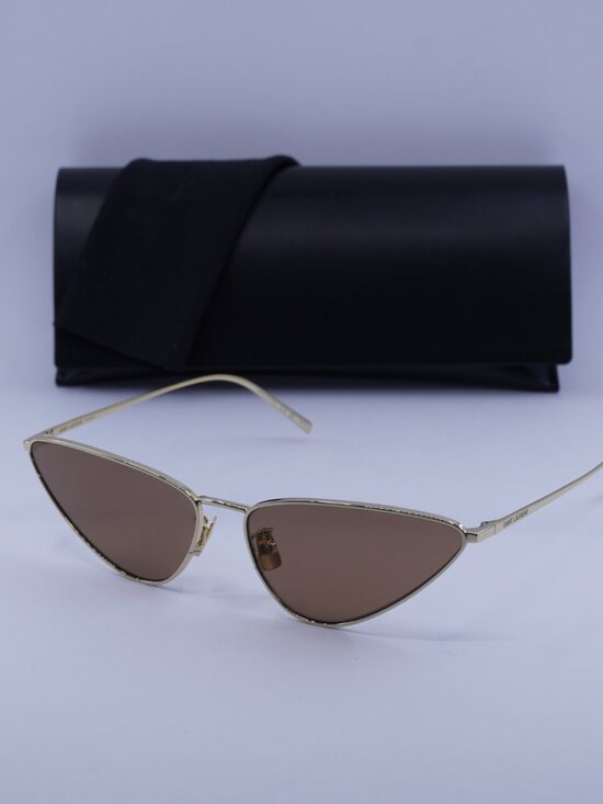 Saint Laurent SL487 003 Sunglasses Gold Cat Eye Frame, Brown Lenses